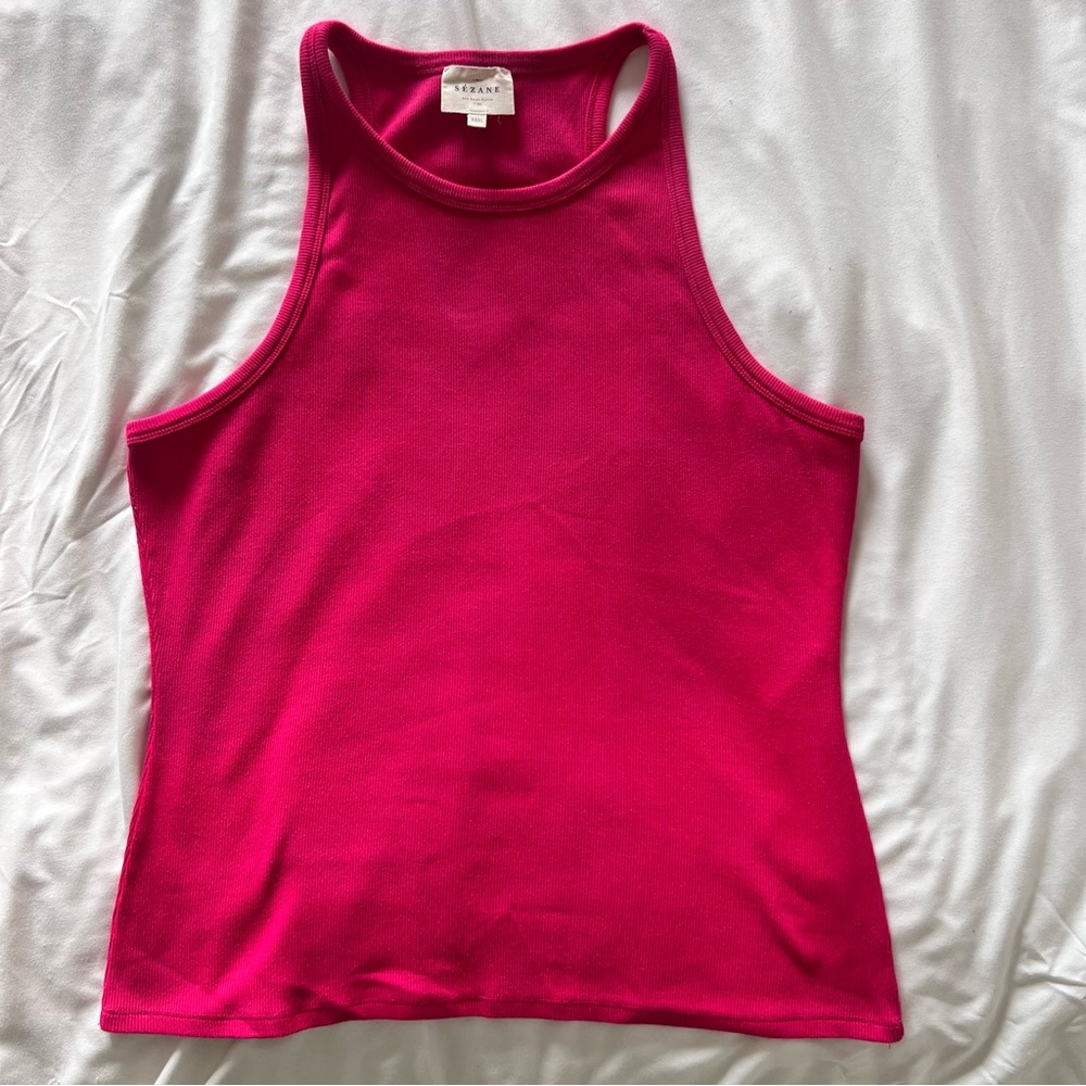 Sezane Women’s Size XXXL High Neck Ribbed Marcelo Tank Top Pink